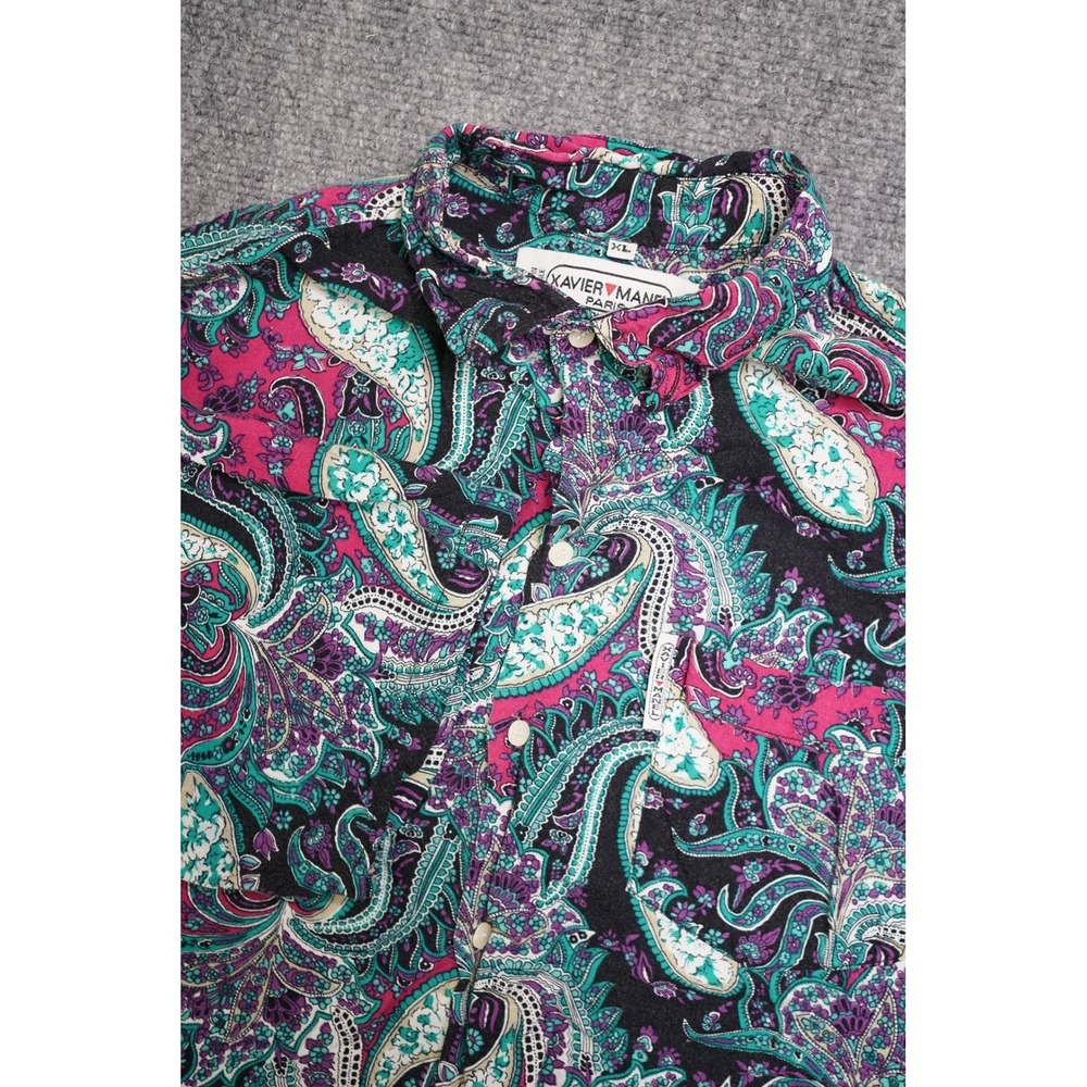 Xavier Manel‎ Paris Mens XL Paisley Shirt Pink Teal Short Sleeve Made in France